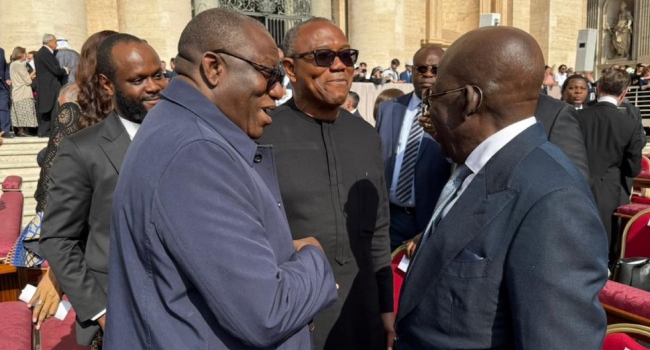 President Tinubu meets with Peter Obi, Fayemi and shook hands with Pope Leo XIV